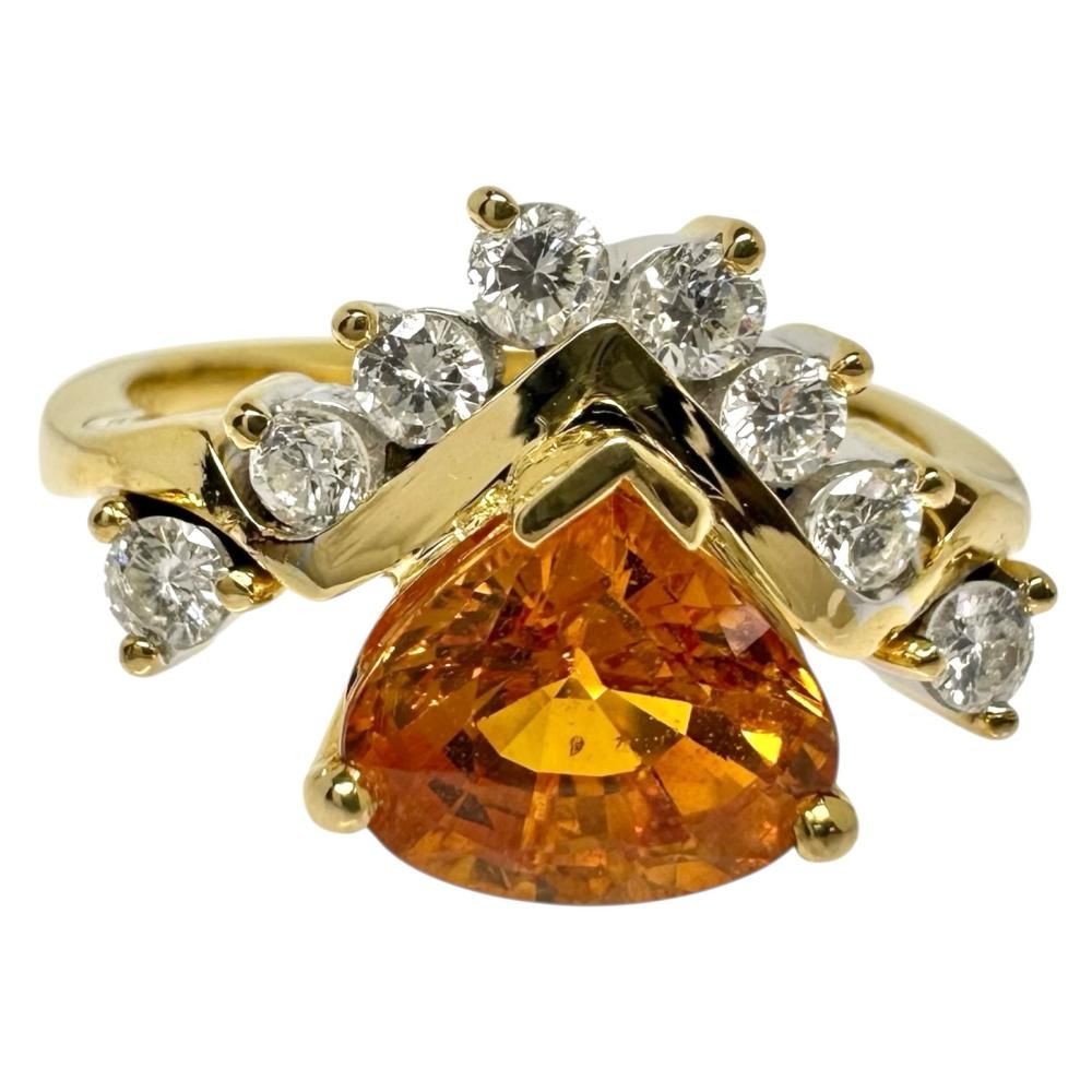 14号 オレンジサファイア(拡散処理なし) 2.890ct ダイヤモンド リング