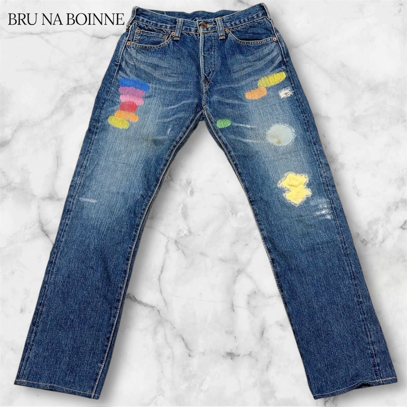 ブルーナボイン カラフル刺繍付きストレートデニム BRU NA BOINNE ブルーナボイン ハッピーデニム 刺繍デザイン デニム