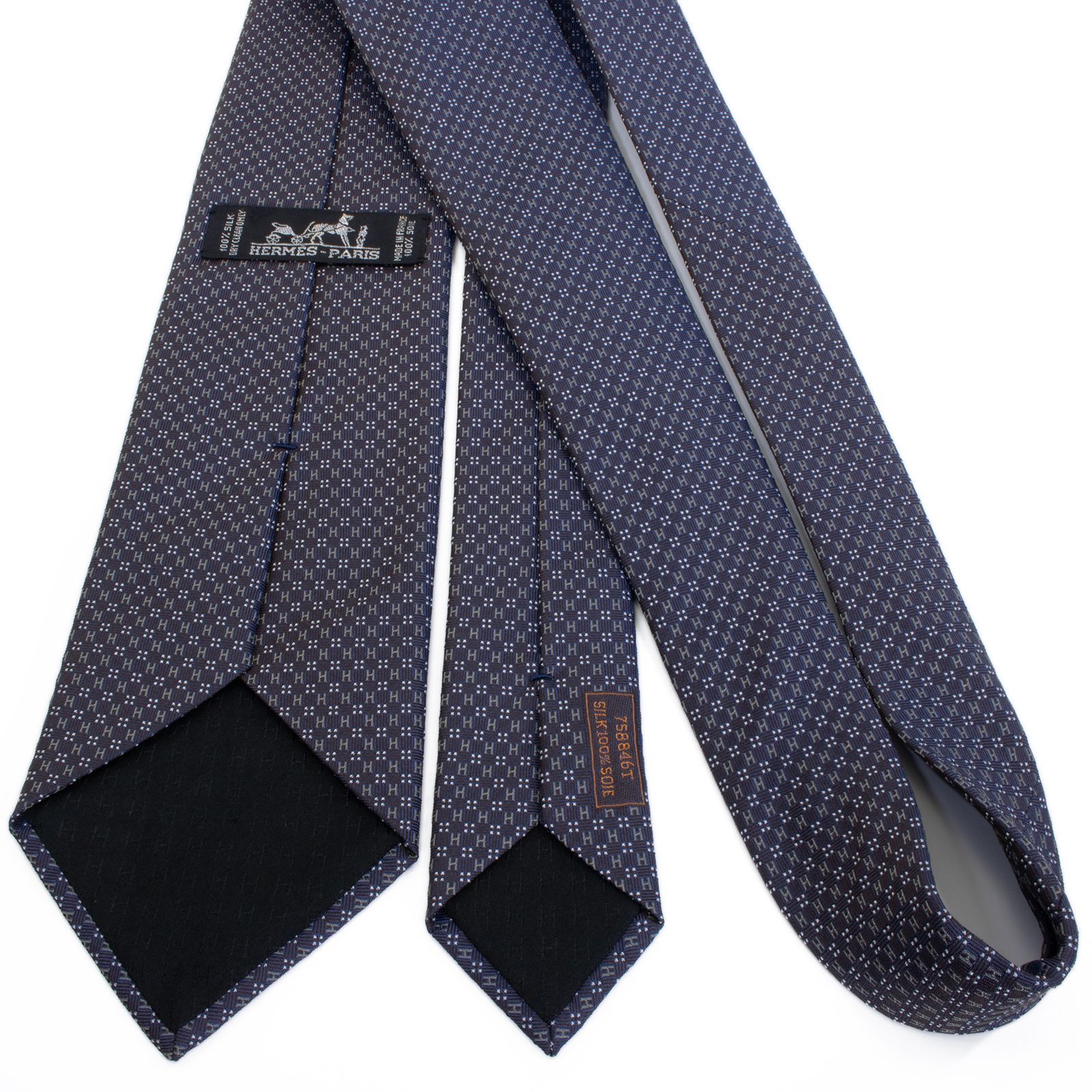 極美品　エルメス　ネクタイ　紺　ドット　シルクジャガード 希少 美品 HERMES エルメス ネクタイ シルク H柄 ジャガード 紺 青