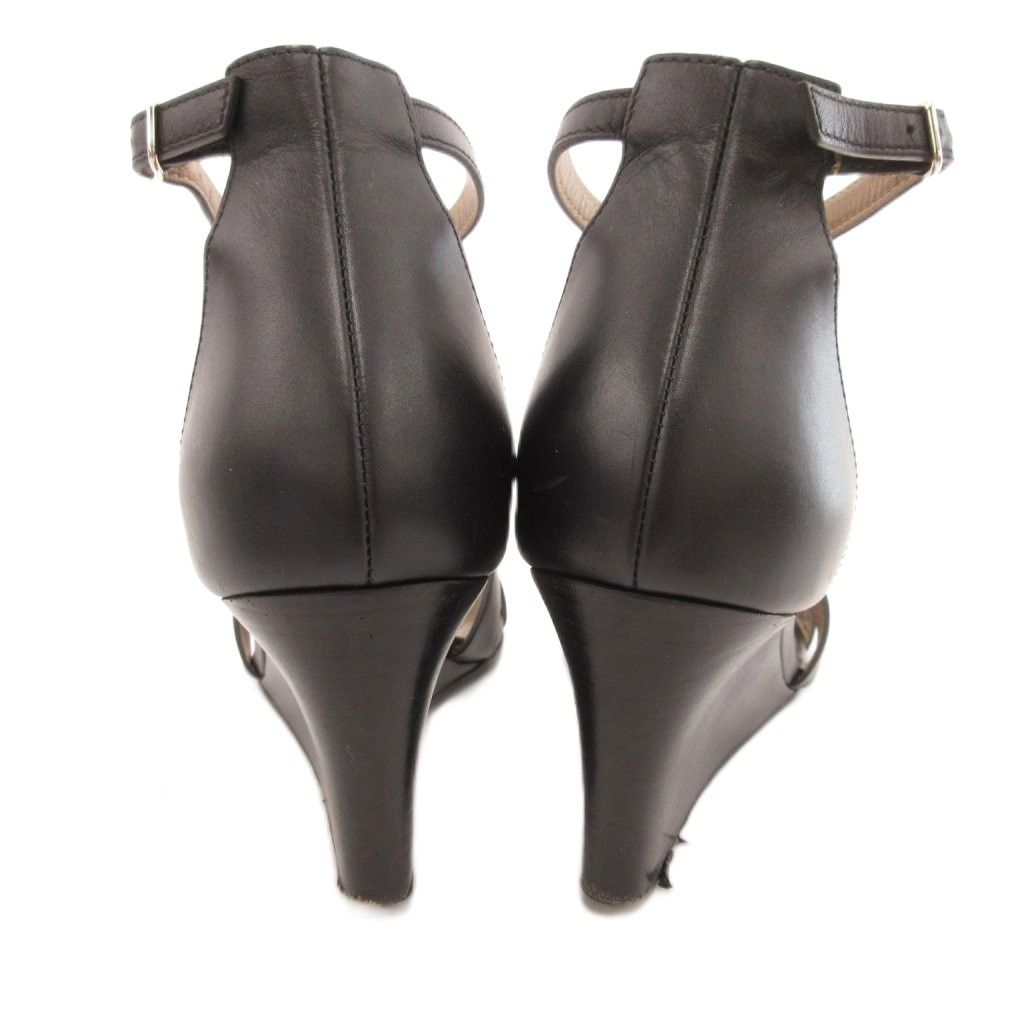 エルメス HERMES ストラップサンダル レザー Hデザイン 37.5 黒