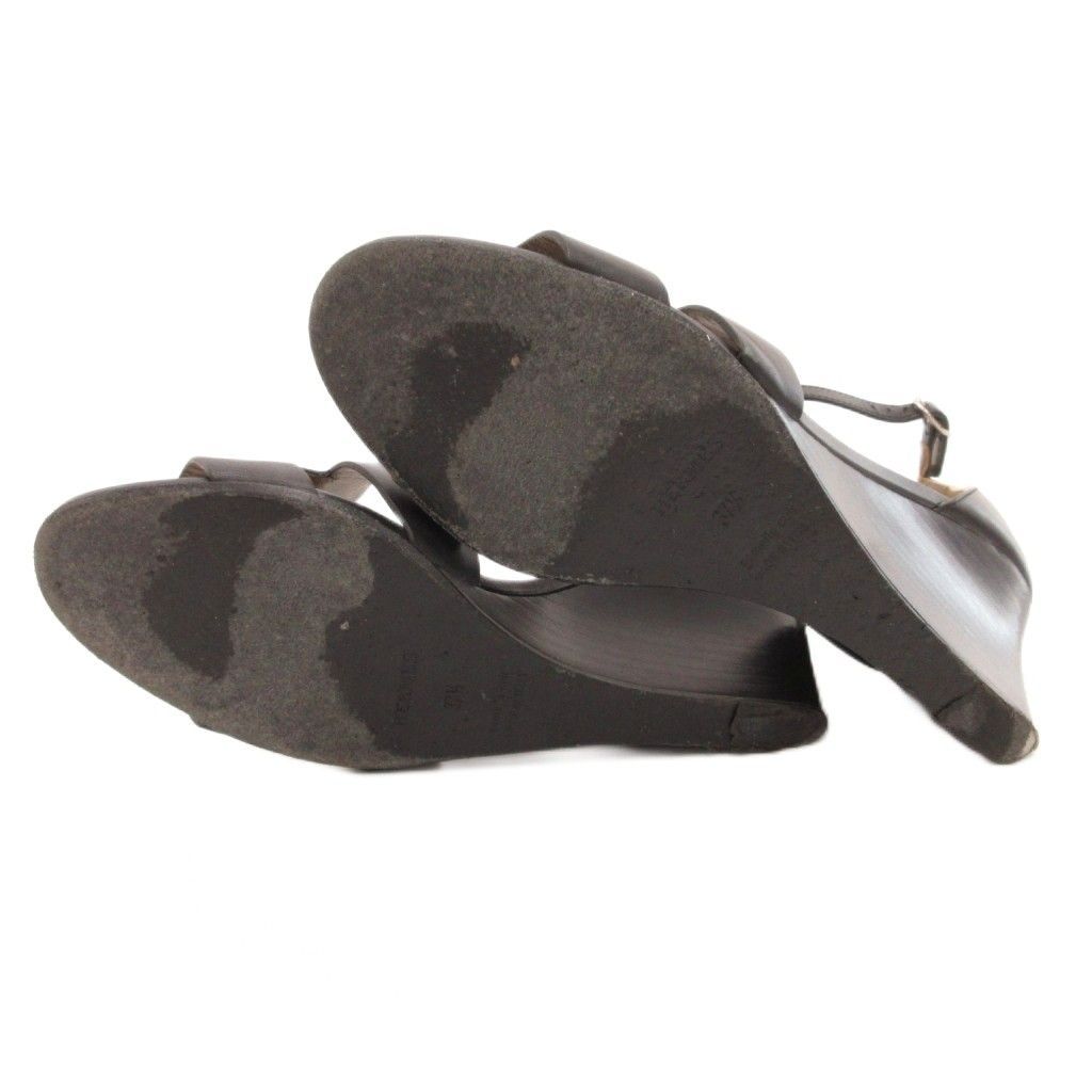 エルメス HERMES ストラップサンダル レザー Hデザイン 37.5 黒