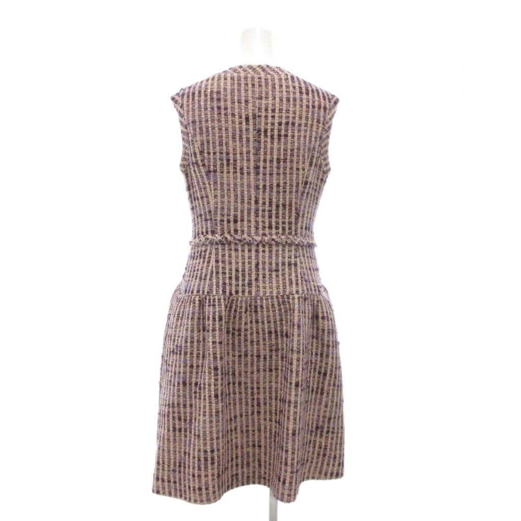 ルネ Rene 美品 TISSUE ツイード ノースリーブ ワンピース ビジュー 36