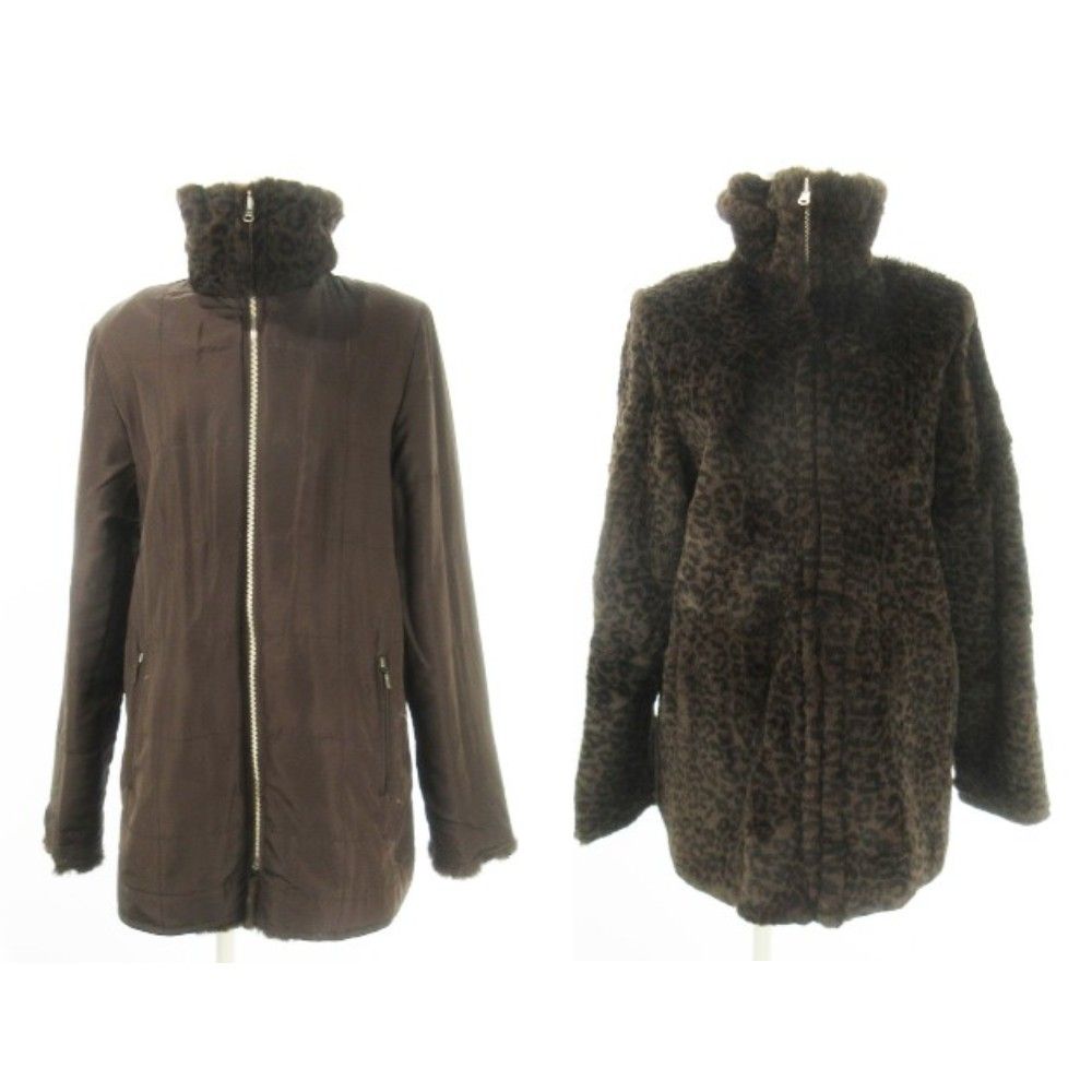 ロングコート シルク ラビット 毛皮 リバーシブル こげ茶 黒 ヒョウ柄 38 Dinah Flo リバーシブルコート シルク ラビットファー 毛皮 レオパード