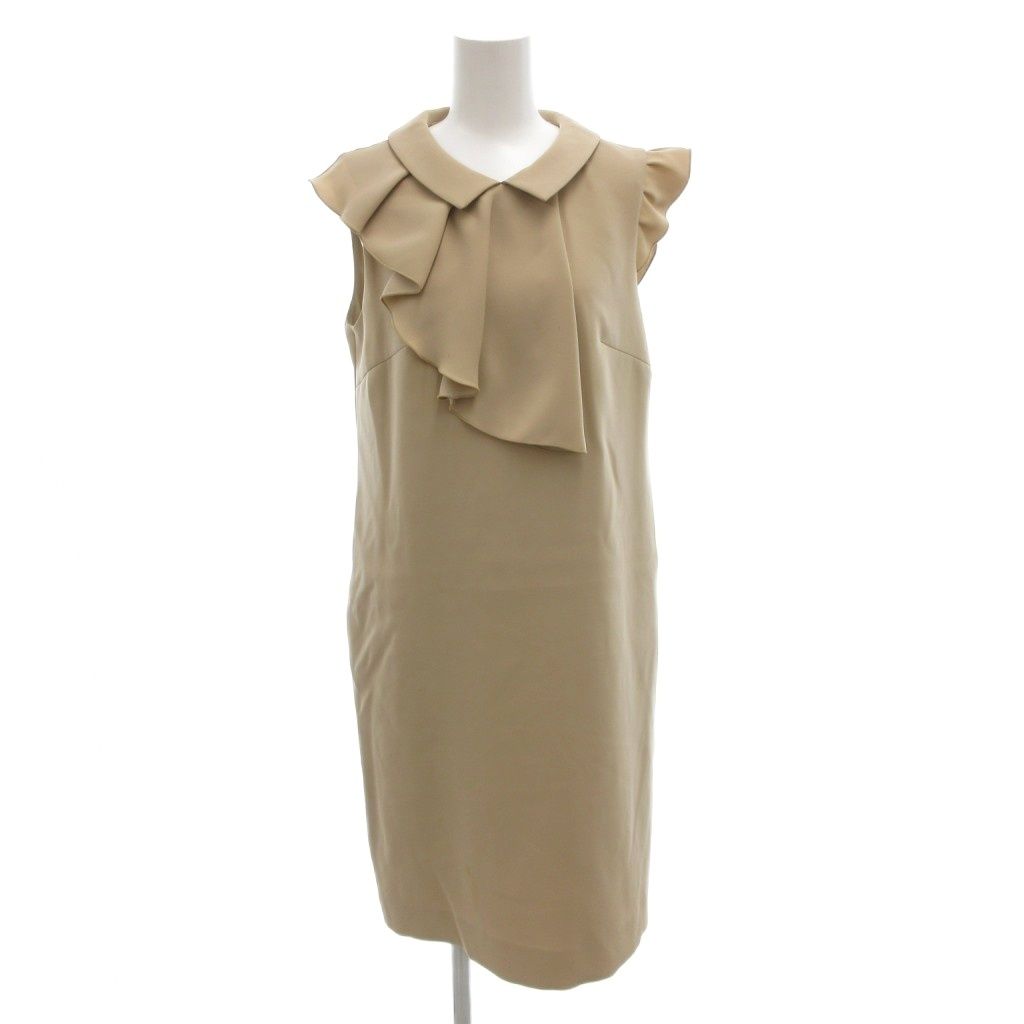 ルネ Rene ワンピース 36 ベージュ フレンチスリーブ フリル ドレープ