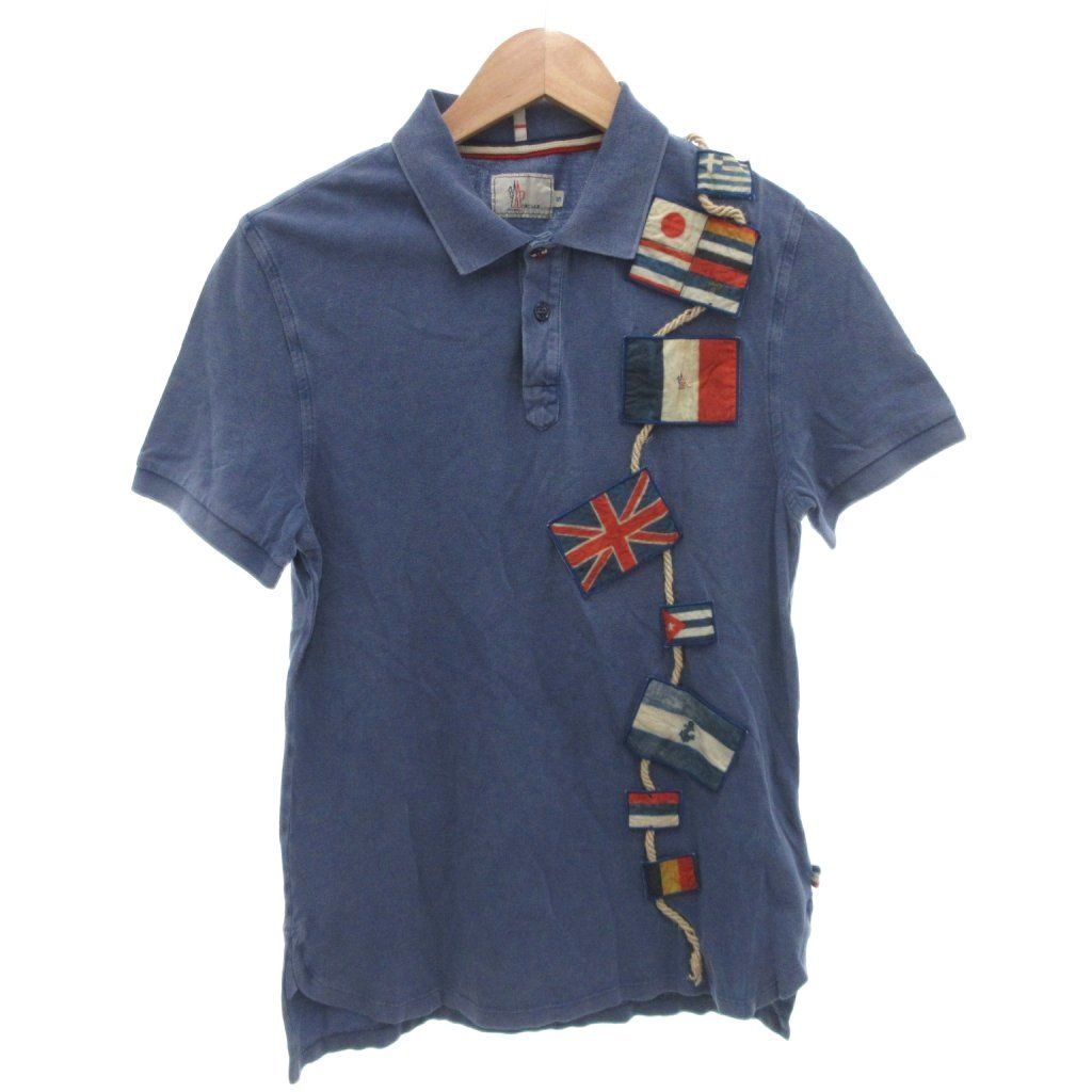 モンクレール MONCLER GRENOBLE ポロシャツ S 青 ブルー 半袖 国旗