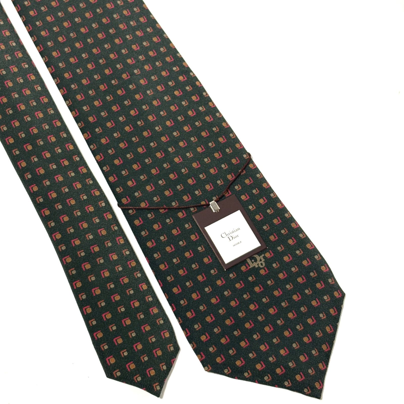 クリスチャンディオール ブランド ネクタイ ダークグリーン ドット