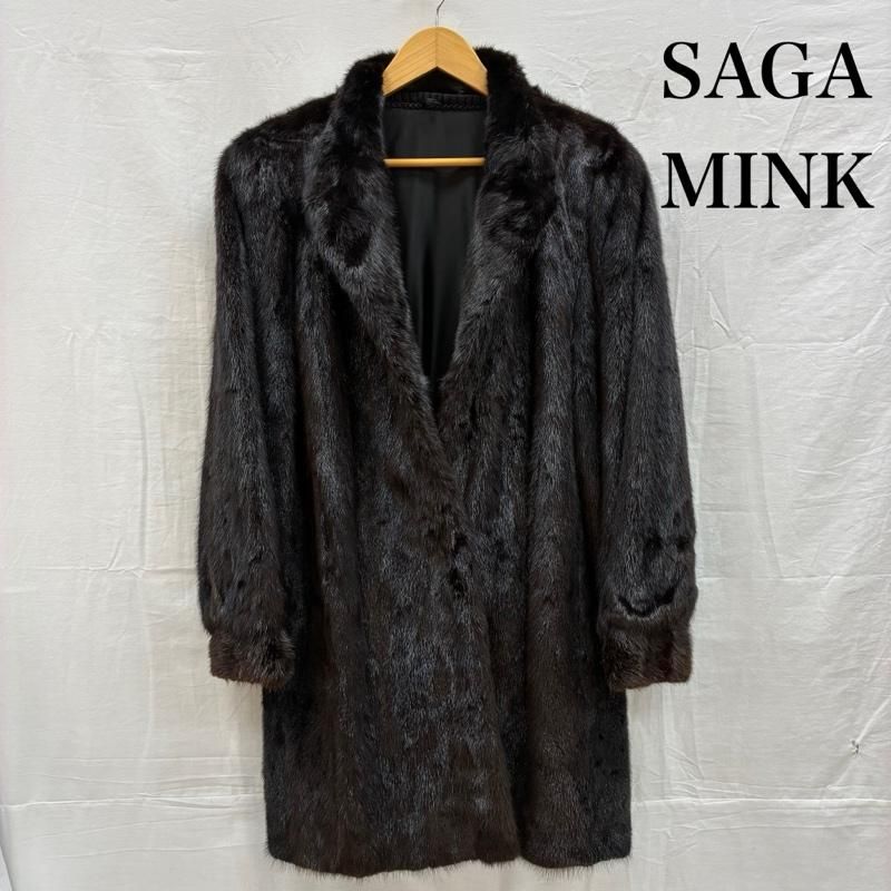 未使用級❗️希少 SAFURON 逆毛 ブラック ミンク ファーコート 裏地刺繍 サガミンク 銀サガ ミンク リアル ファー コート SAFURON 裏地 花 刺繍