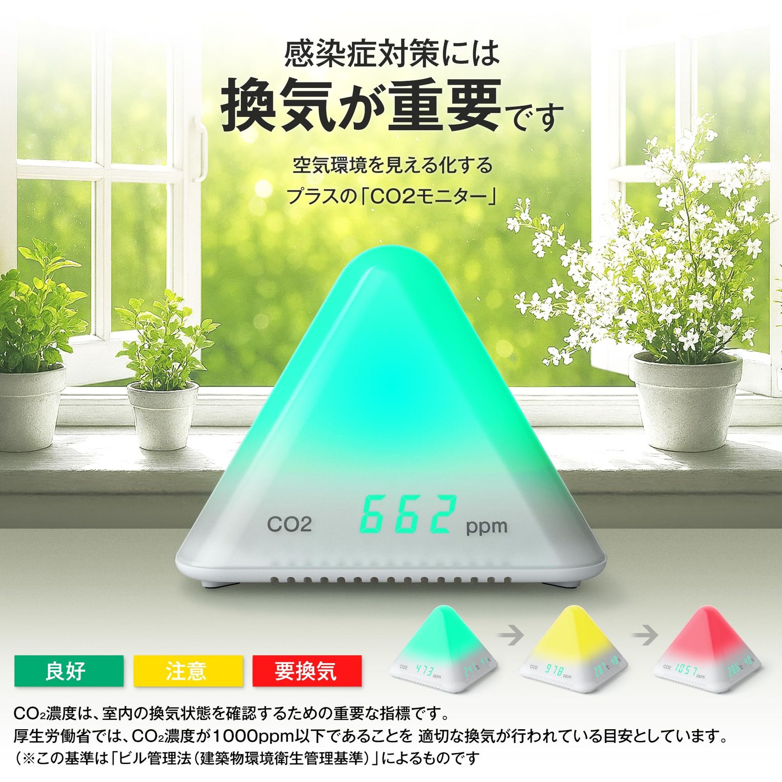 プラス CO 2モニター 二酸化炭素濃度計 換気の目安を色でお知らせ 換気アラーム AT-C 01 428-719