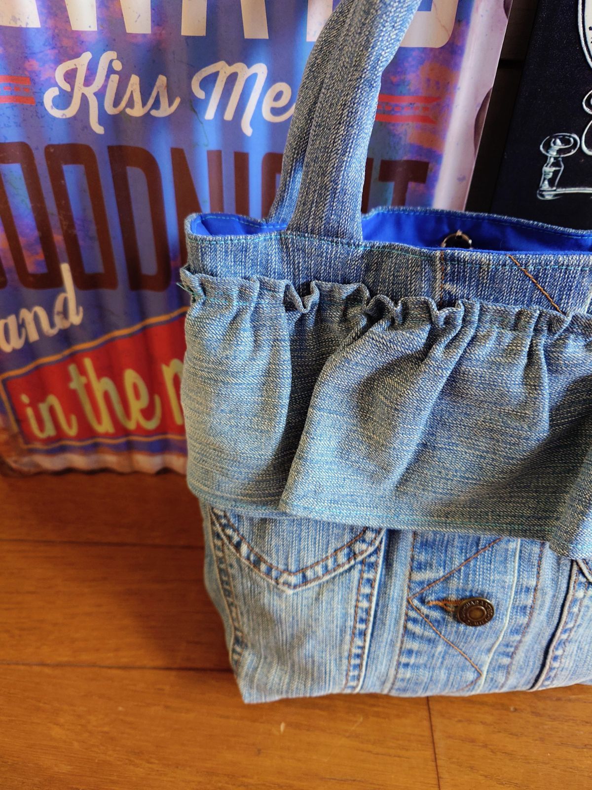 124☆USEDダメージデニムリメイク☆トートバッグ☆サブバッグ