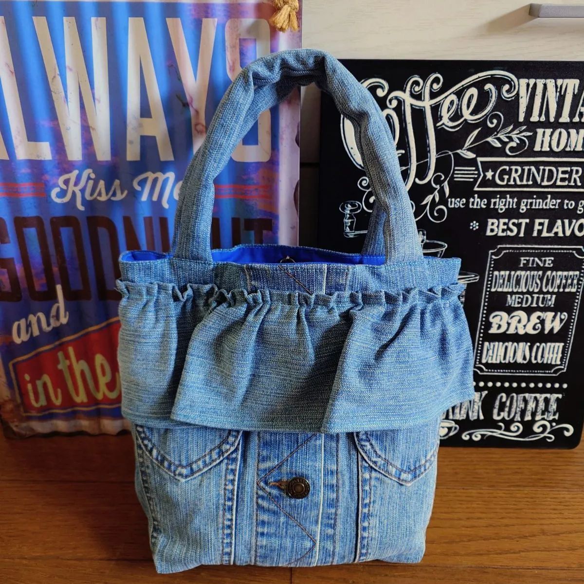 124☆USEDダメージデニムリメイク☆トートバッグ☆サブバッグ