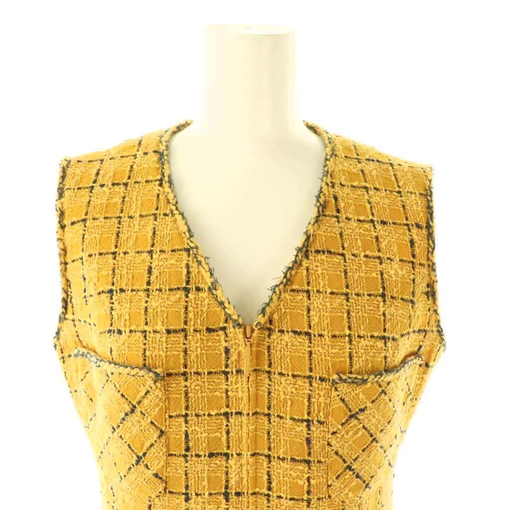 ルネ Rene TISSUE ジップアップ ツイードワンピース 膝丈 ノースリーブ