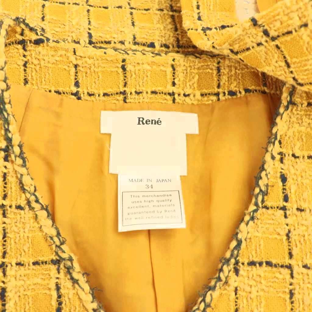 ルネ　TISSUEツィード ワンピース 34 ルネ Rene TISSUE ジップアップ ツイードワンピース 膝丈 ノースリーブ