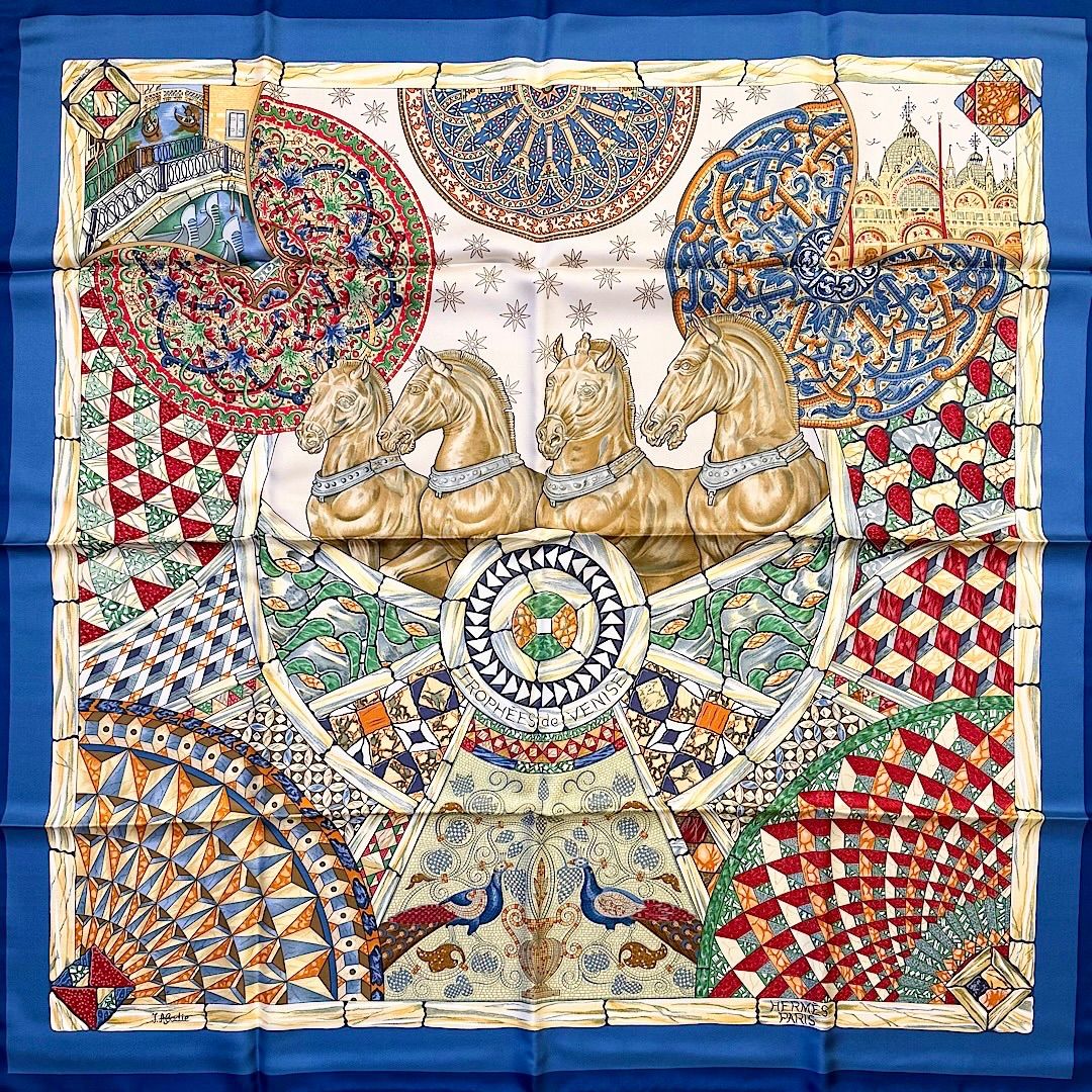 美品 エルメス シルクスカーフ カレ90 ヴェニスの勝利 シュヴァル