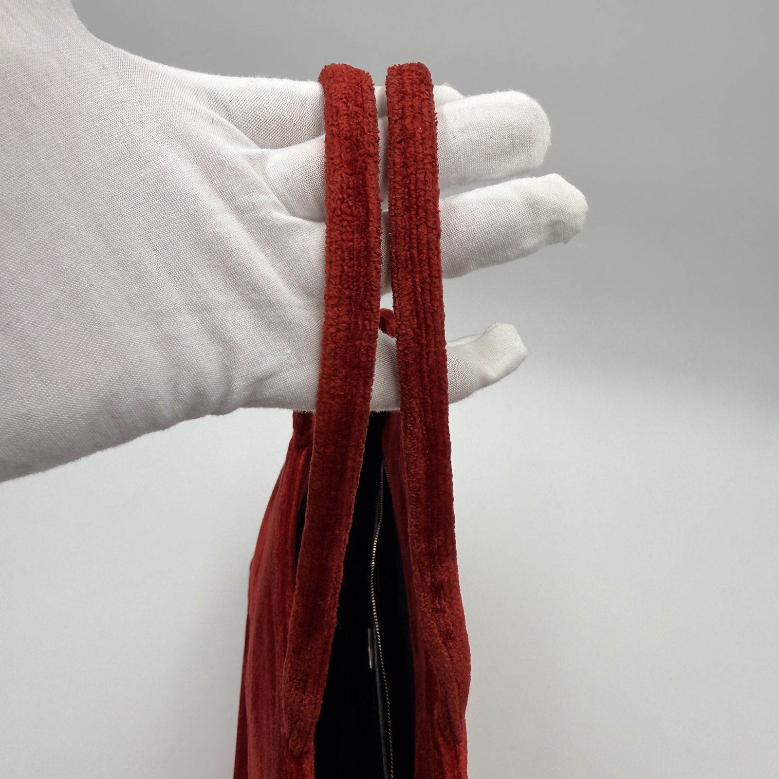 FENDI（フェンディ） ロゴ トートバッグ ベロア レッド ブラック 