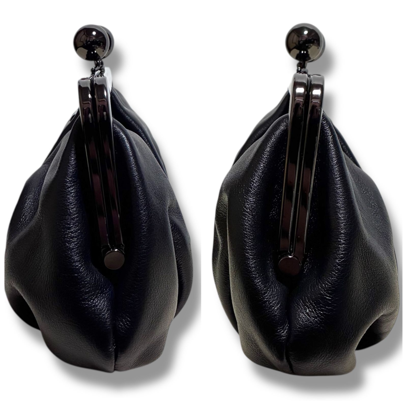 mila schön ミラショーン がま口 ハンドバッグ 黒 ブラック レザー 本