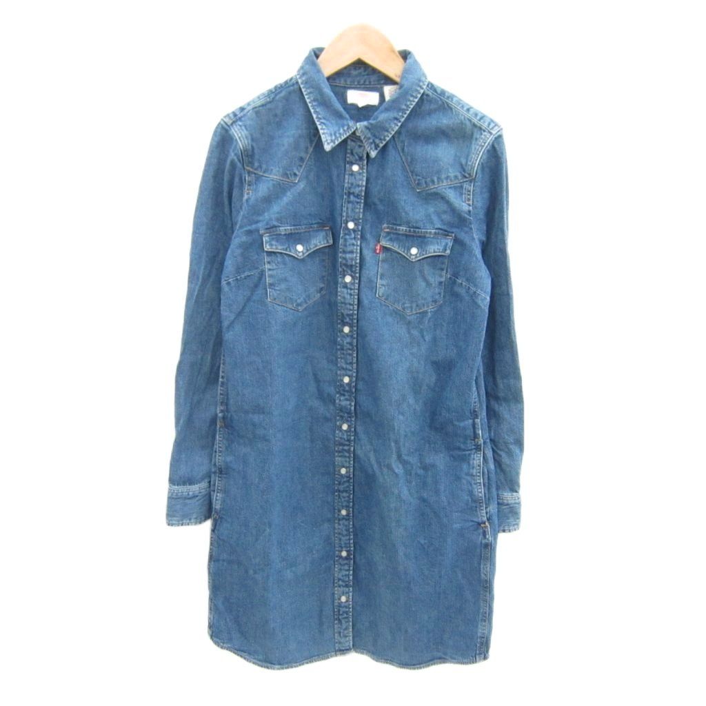 リーバイス Levi's デニムシャツワンピース ひざ丈 長袖 リボンベルト