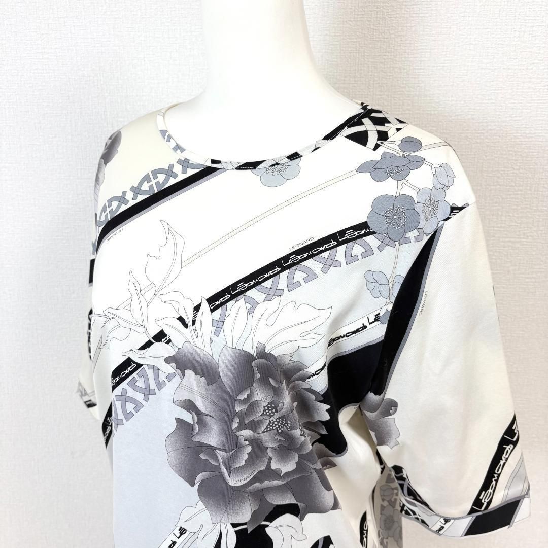 極美品】 LEONARD SPORT 五分袖トップス 44 白×黒 花柄 刺繍 - メルカリ