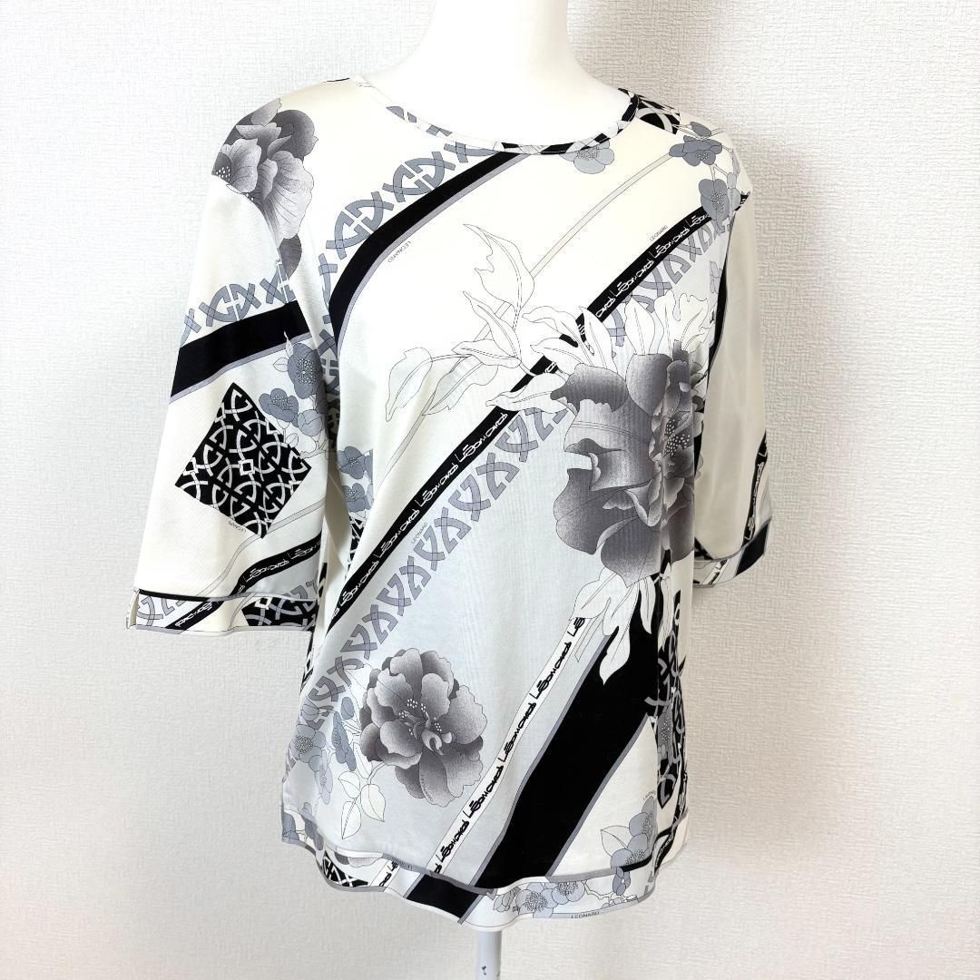 極美品】 LEONARD SPORT 五分袖トップス 44 白×黒 花柄 刺繍 - メルカリ