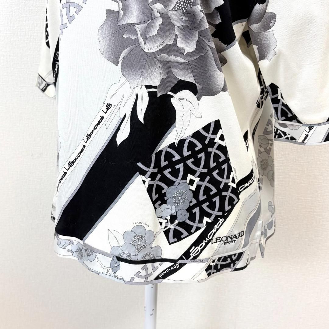 美品✨レオナール　レオナールスポーツ　トップス　柄　花柄　黒　半袖　レース　44 極美品】 LEONARD SPORT 五分袖トップス 44 白×黒 花柄 刺繍 - メルカリ