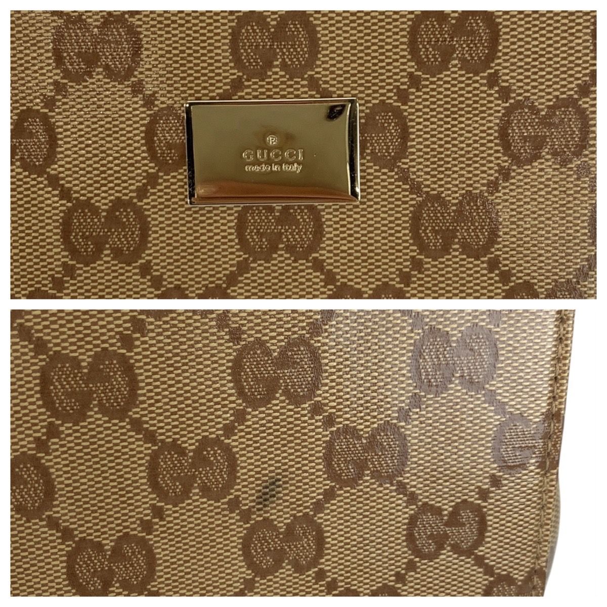 美品 GUCCI グッチ GGクリスタル ベージュ ダークブラウン ゴールド