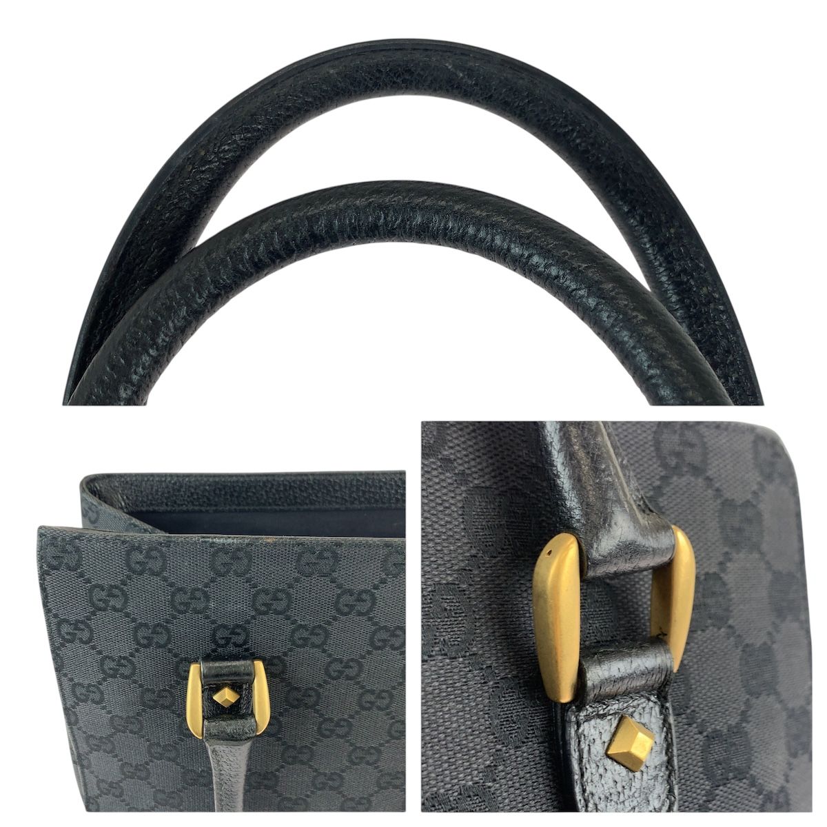 美品 GUCCI グッチ ブラック 黒 ゴールド金具 GGキャンバス/レザー