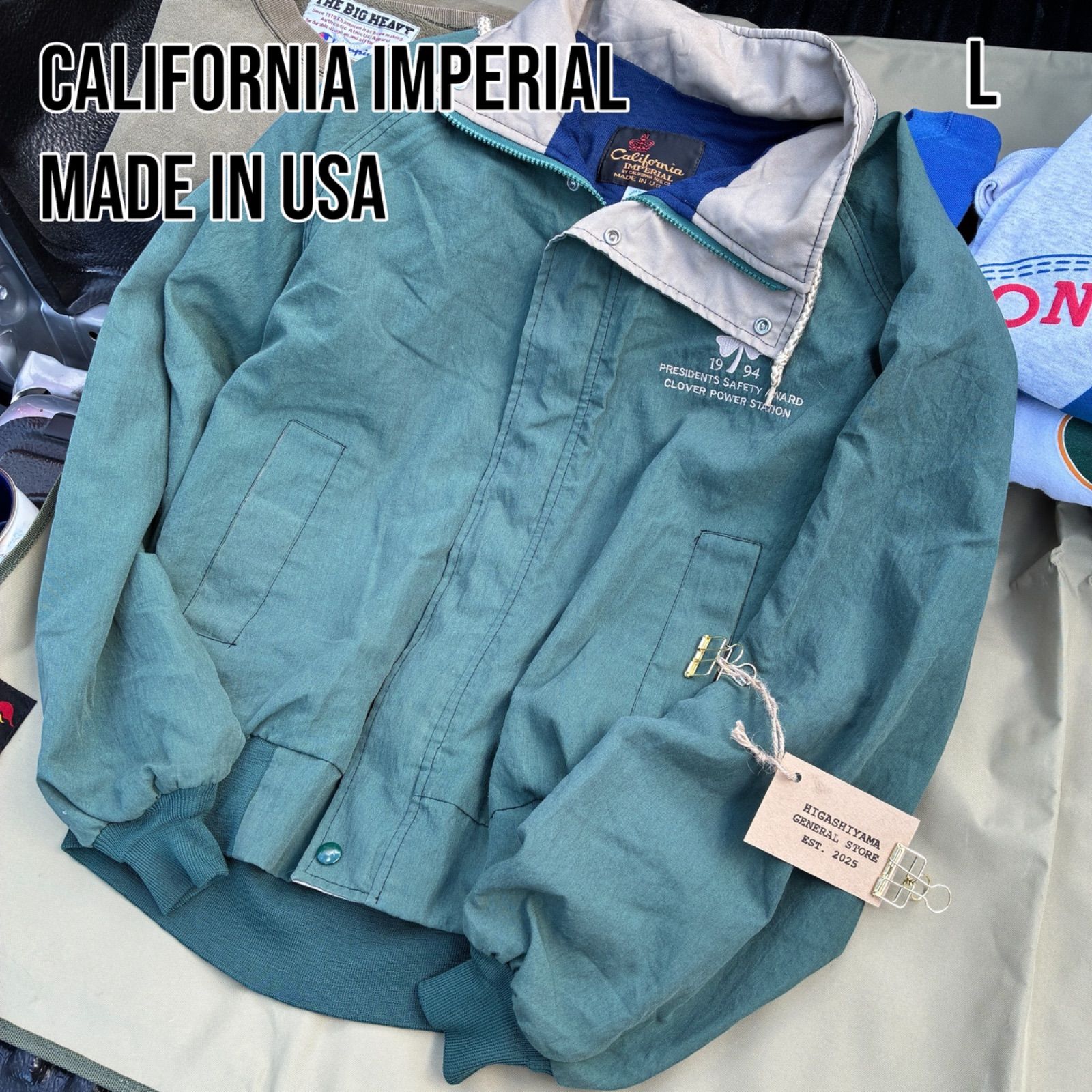 USA製 カリフォルニアインペリアル ダービージャケット 緑 L 企業刺繍