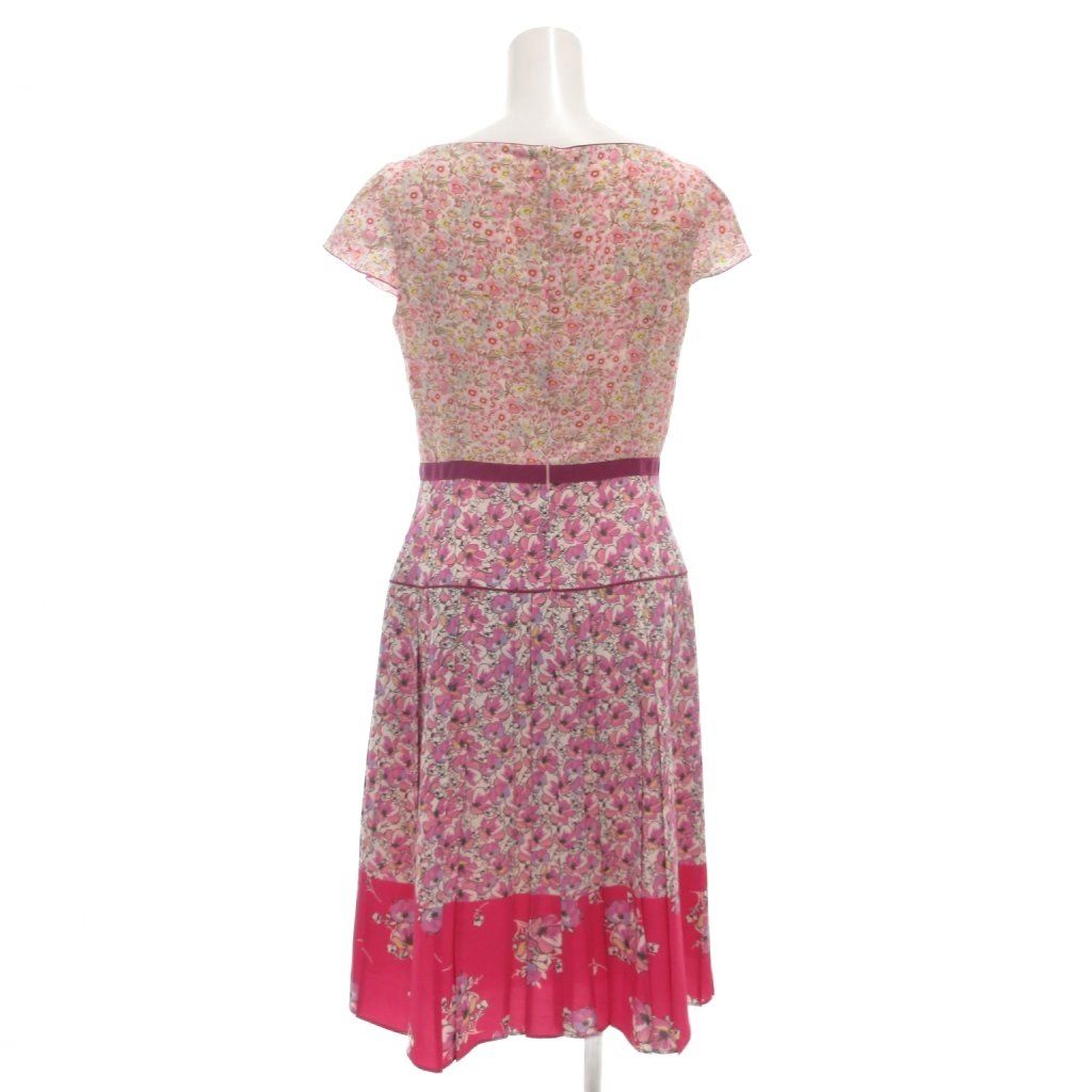 トッカ TOCCA 半袖ワンピース ひざ丈 フラワープリント プリーツ 0