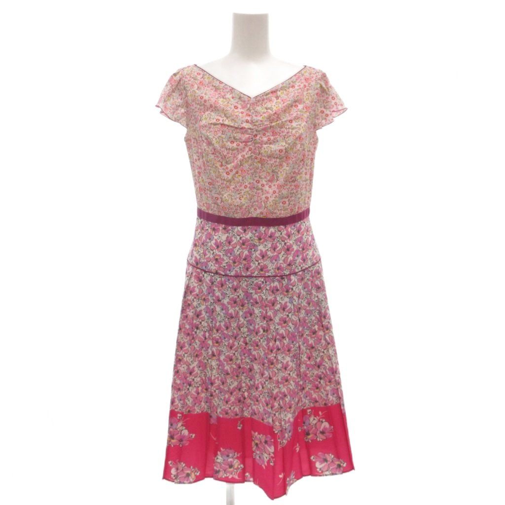 トッカ TOCCA 半袖ワンピース ひざ丈 フラワープリント プリーツ 0