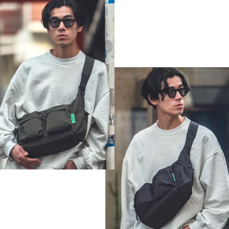 [キウ] ダブルポケットショルダーバッグ W-POCKET SHOULDER BAG 防水 撥水 多機能 ポケット 大容量 ナイロン アウトドア おしゃれ シンプル カジュアル ユニセックス メンズ レディース 男女兼用 ブ