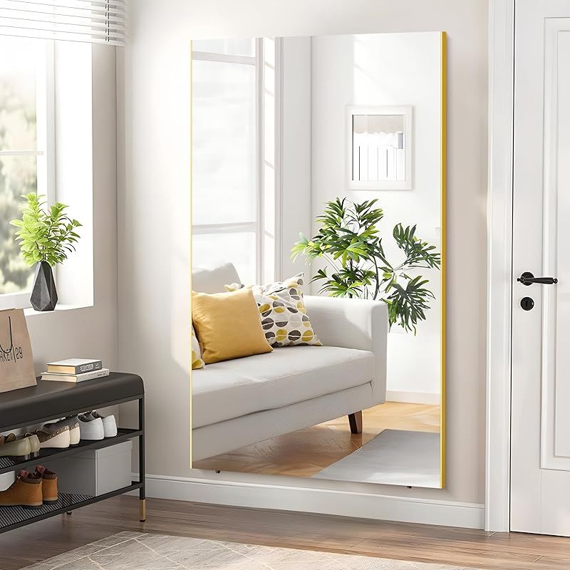 johnlife 姿見鏡 超軽い 割れない 壁掛け鏡 ダンスミラー フィルムミラー 軽量 幅100 cm 全身鏡 われない 持ち運び 大きい ヨガ トレーニング 鮮明な映り HDフィルム ゴールド 160 x 100