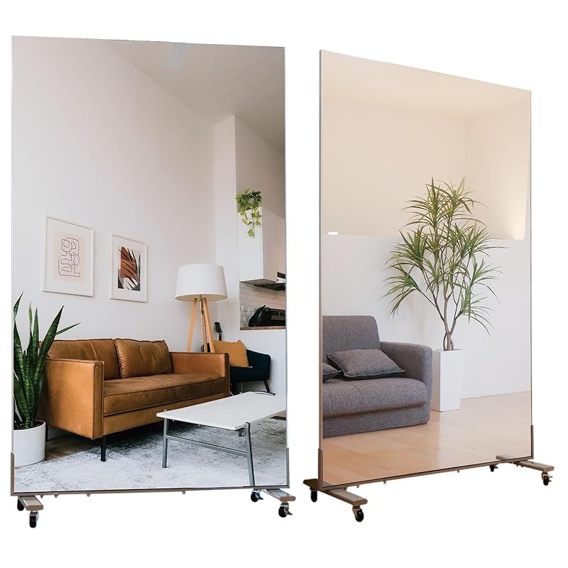 Lalaspace ダンス鏡 割れない鏡 キャスター付き 姿見 全身鏡 移動式 フィルムミラー われない 大きい 軽量 持ち運びヨガ トレーニング バレエ 鏡 HDフィルム変更 100 x 160 cm ゴールド