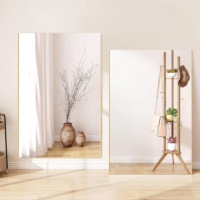 ミラエート 割れない鏡 壁掛け 全身 姿見鏡 韓国 ウォールミラー モダン 玄関 かがみ ミラー おしゃれ 大型 大きい リビング ×2 ゴールド