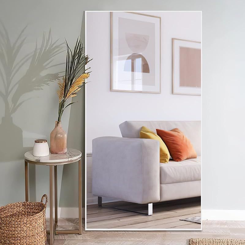  ミルオ君の鏡工房 姿見鏡 全身鏡 大きい 大型 立掛け 全身ミラー 壁掛け鏡 アルミ合金フレーム スタイリッシュ 飛散防止 全身ミラー玄関 鏡 北欧 146 x 80 cm ホワイト キッチン 住宅設備