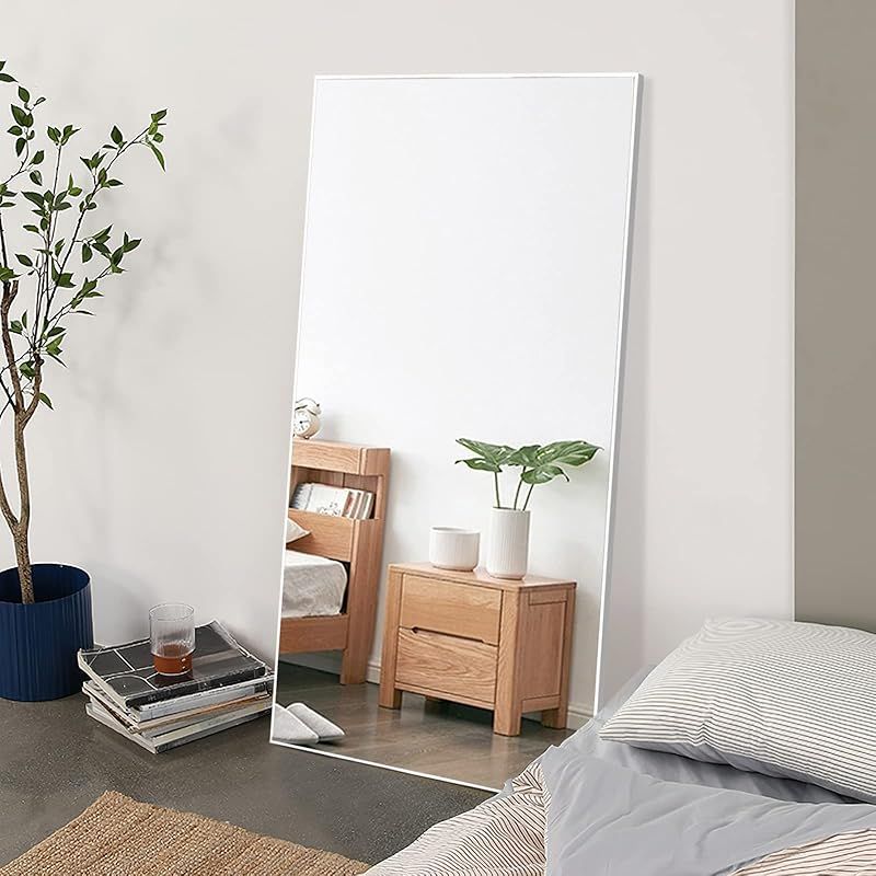 ミルオ君の鏡工房 姿見鏡 全身鏡 大きい 大型 立掛け 全身ミラー 壁掛け鏡 アルミ合金フレーム スタイリッシュ 飛散防止 全身ミラー玄関 鏡 北欧 146 x 80 cm ホワイト