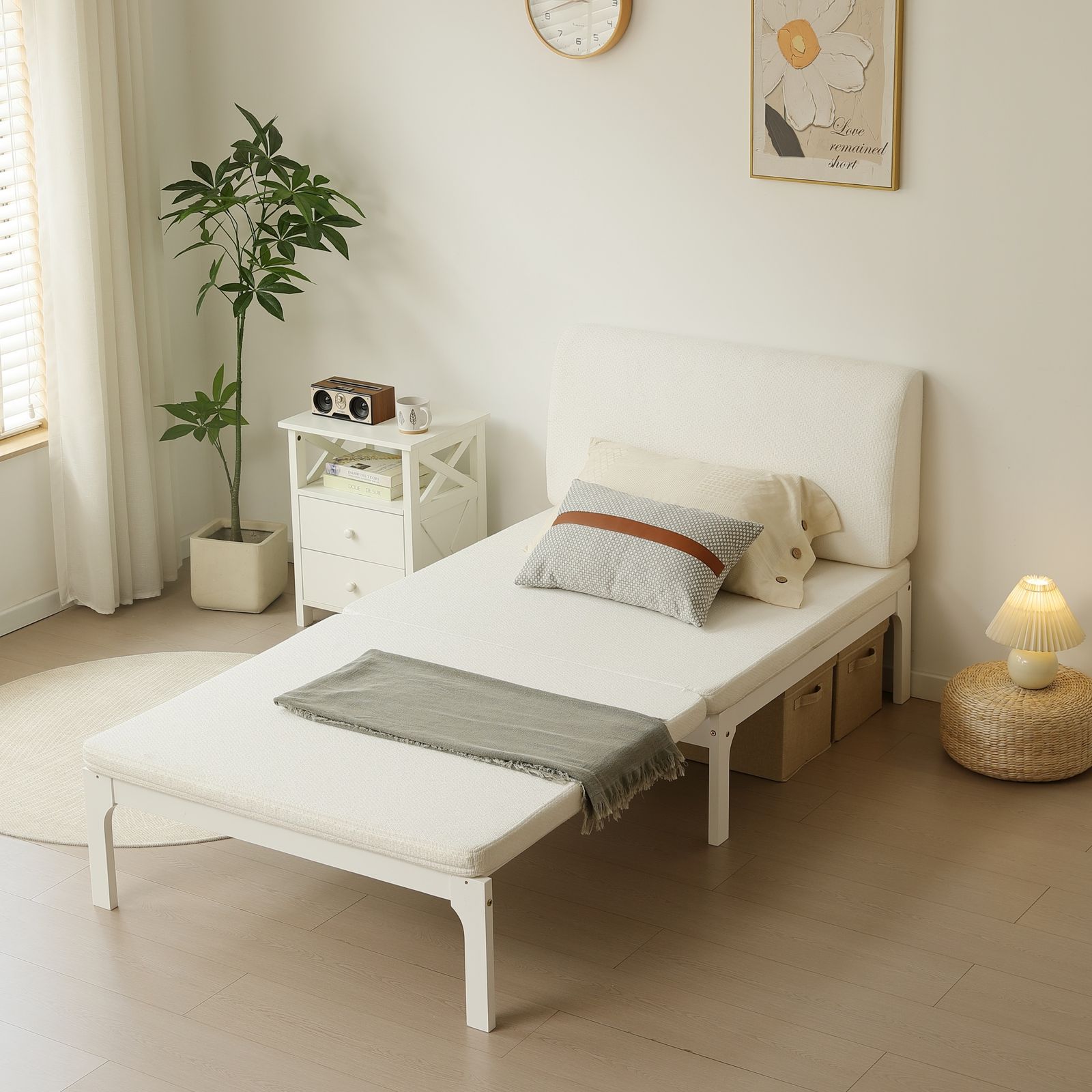 厚さ8cmベージュマット付き ディベッド ソファベッド シングル 天然