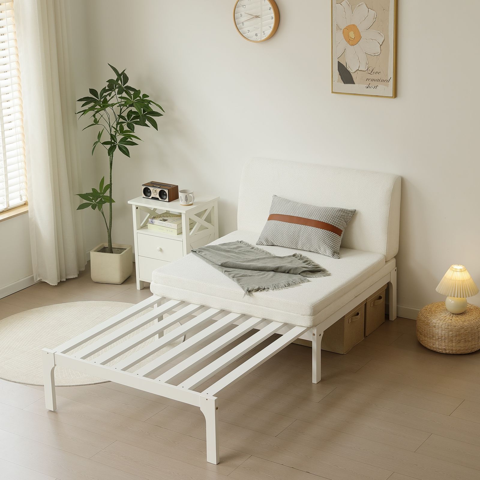 厚さ8cmベージュマット付き ディベッド ソファベッド シングル 天然