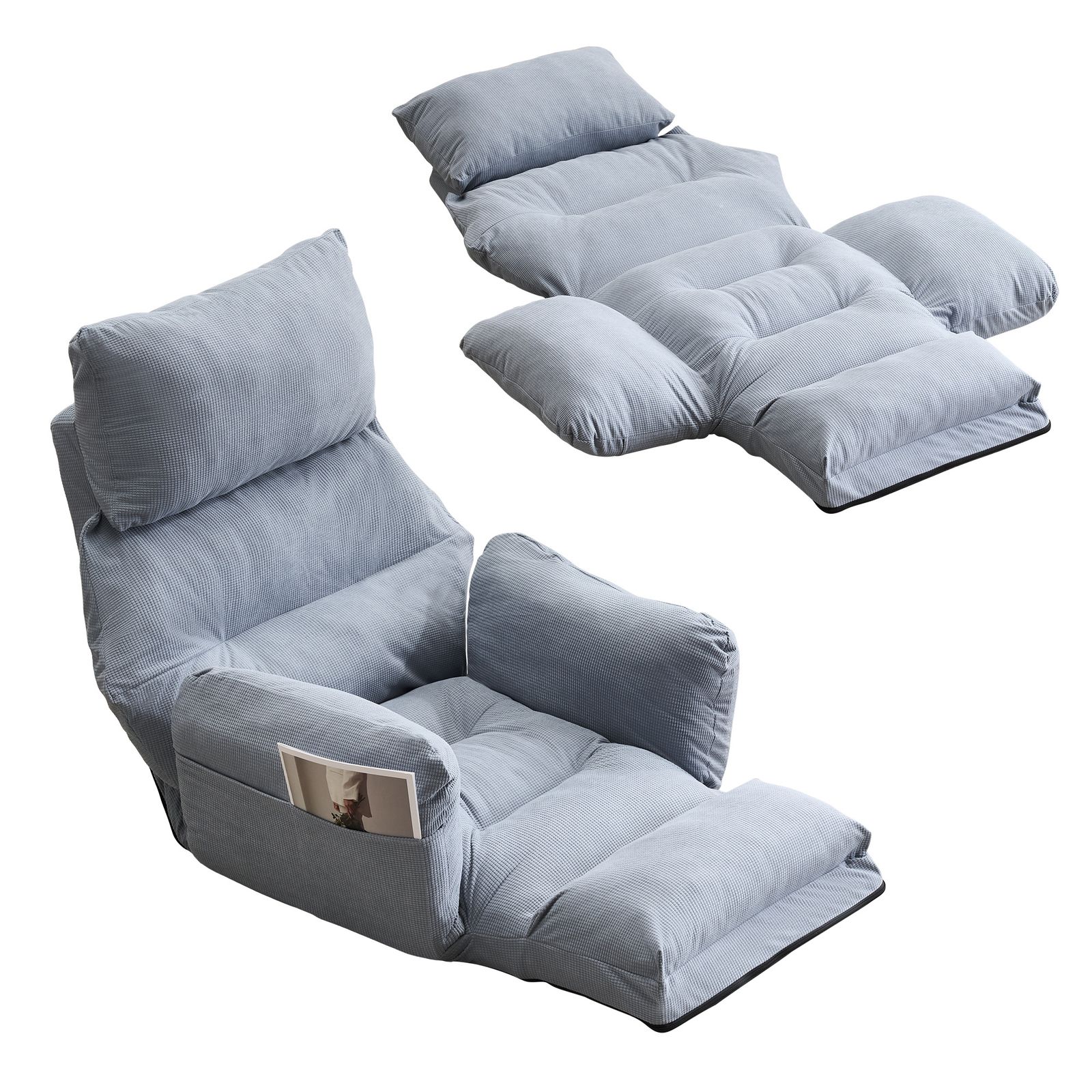 【ブルー】1人掛けソファー ソファーベッド 座椅子 6段調整可能 寝る 座る 座椅子 ソファーベッド 一人掛けソファ 可愛らしいデザイン 背もたれ6