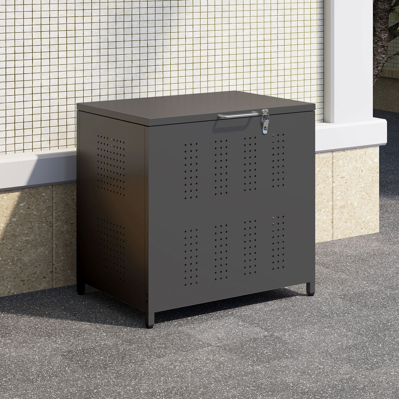 屋外ゴミ収納庫 ゴミ箱 屋外 ゴミ収集ボックス ごみ集積所 大容量 カラスよけ 野良猫対策 ゴミ荒らし防止 庭用 容量160 L ブラック