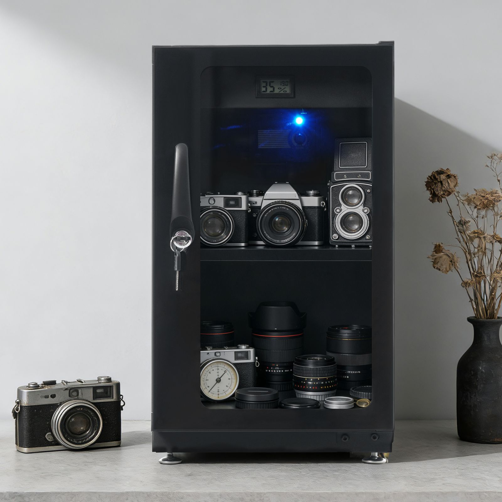 防湿庫 容量40L ブラックドライボックス 自動除湿 カビ対策 静音 鍵