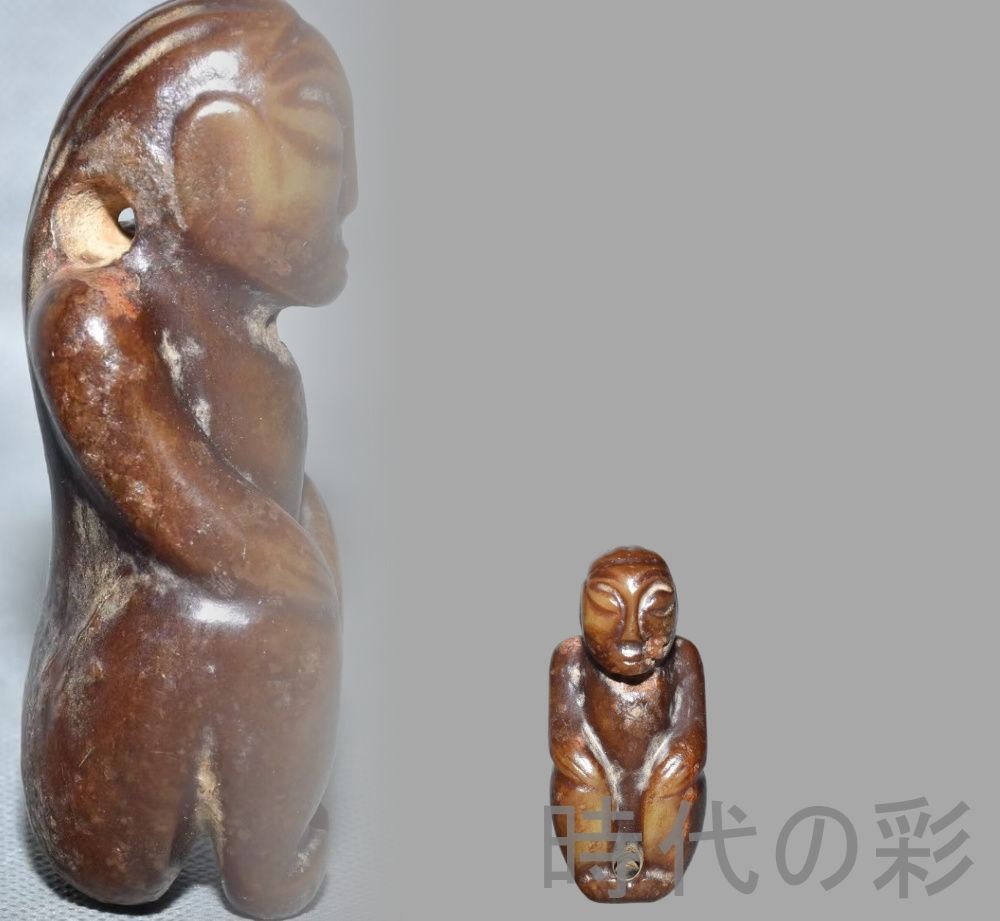 紅山文化 河磨玉 人像玉】重さ220g 玉質細潤 古玉 中国古美術 新石器