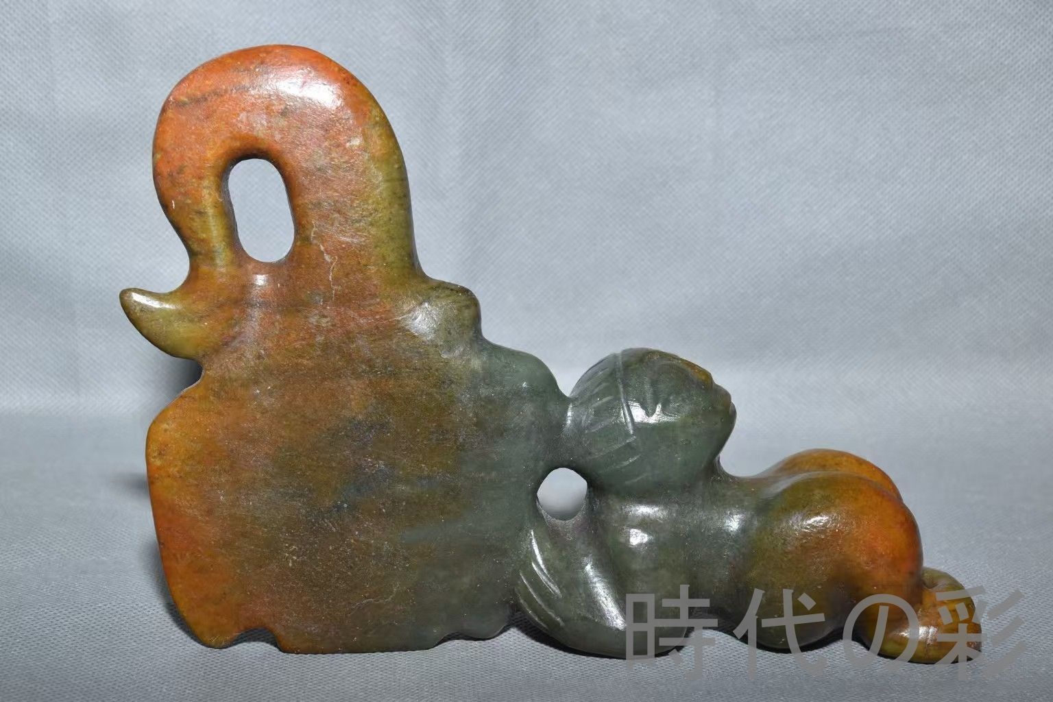 紅山文化 河磨玉 人像玉】大型960g 玉質厚潤 古玉 中国古美術 新石器