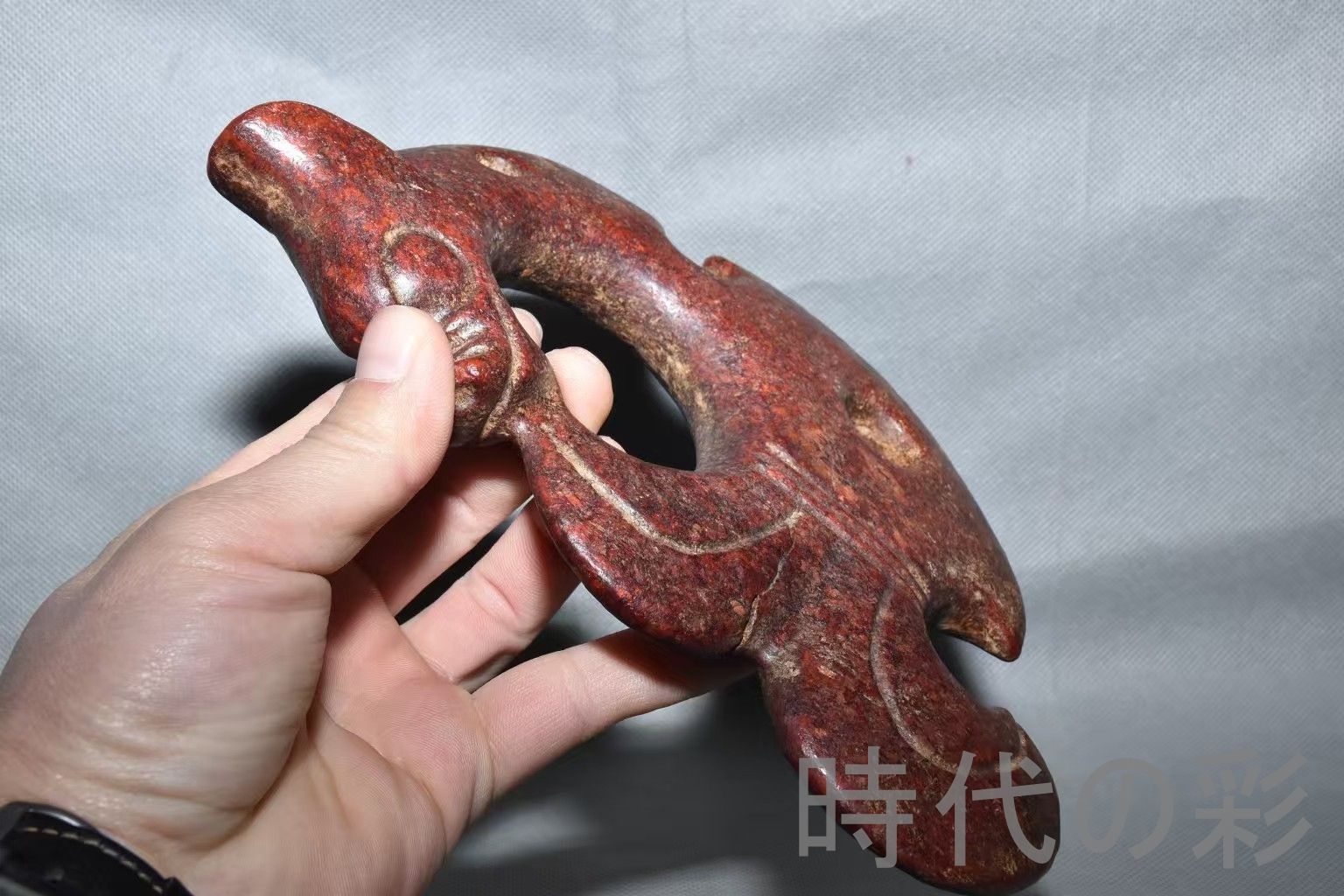 紅山文化 河磨玉 変形龍】重さ750g 玉質良好 古玉 中国古美術 新石器