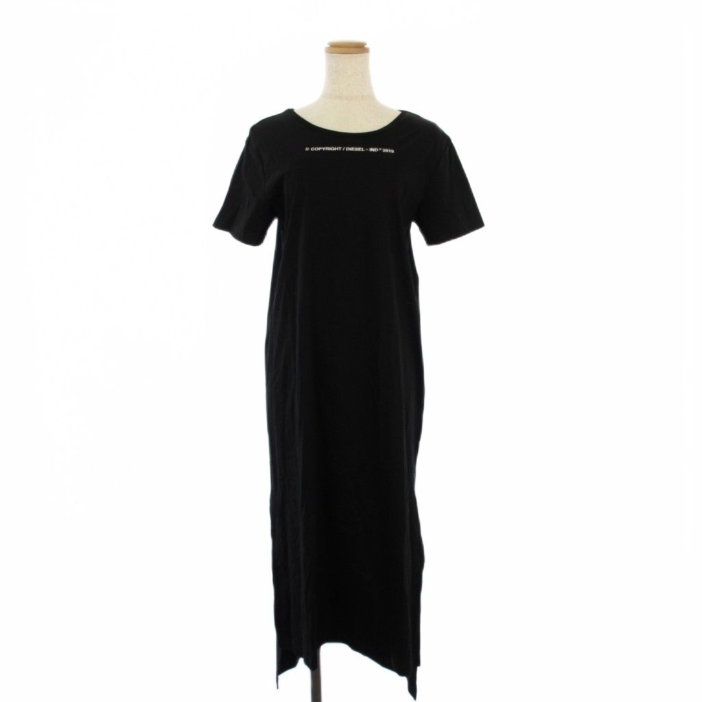 ディーゼル DIESEL ワンピース ロング 半袖 クルーネック ロゴ刺繍 XS
