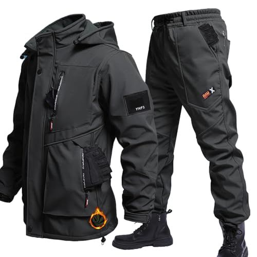 ｉｎｏｔｅｎｋａ アウトドアジャケット 上下セット メンズ 厚手 登山服 防寒着 360°体温循環 ハイキングジャケット フード付き 裏起毛 撥水 防風 スキーウェア マウンテンパーカー トレッキングパンツ 作業着 春秋冬 保温 c 5 fbd 188