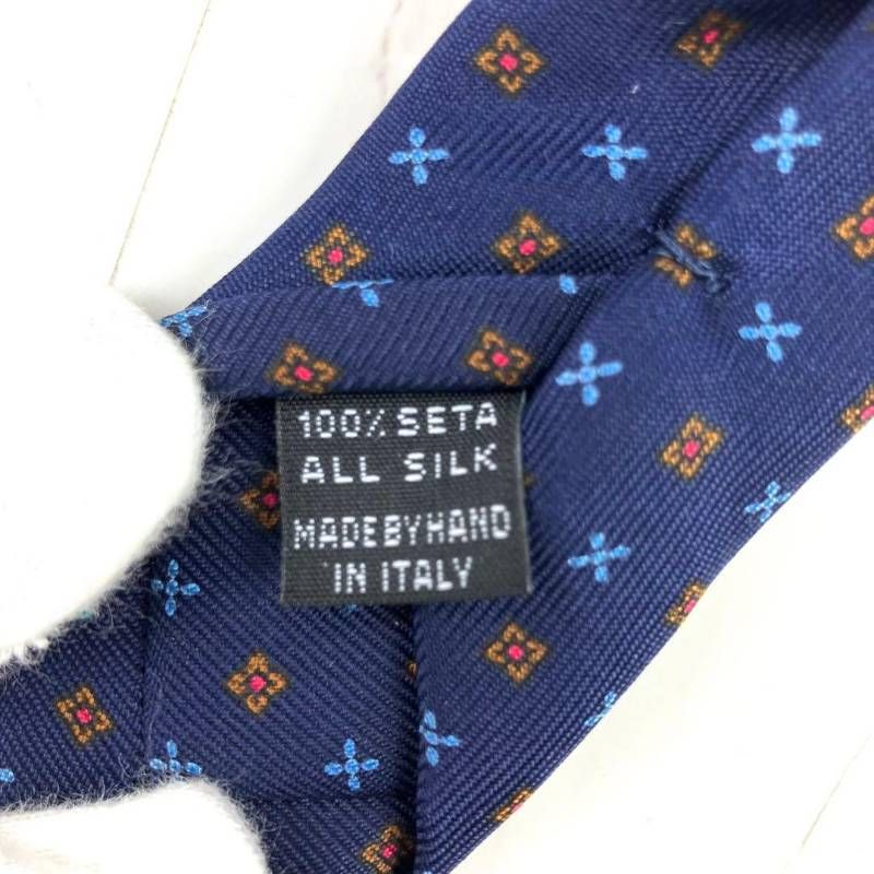 美品 MARINELLA マリネッラ ネクタイ 小紋柄 ジャガード ネイビー 光沢