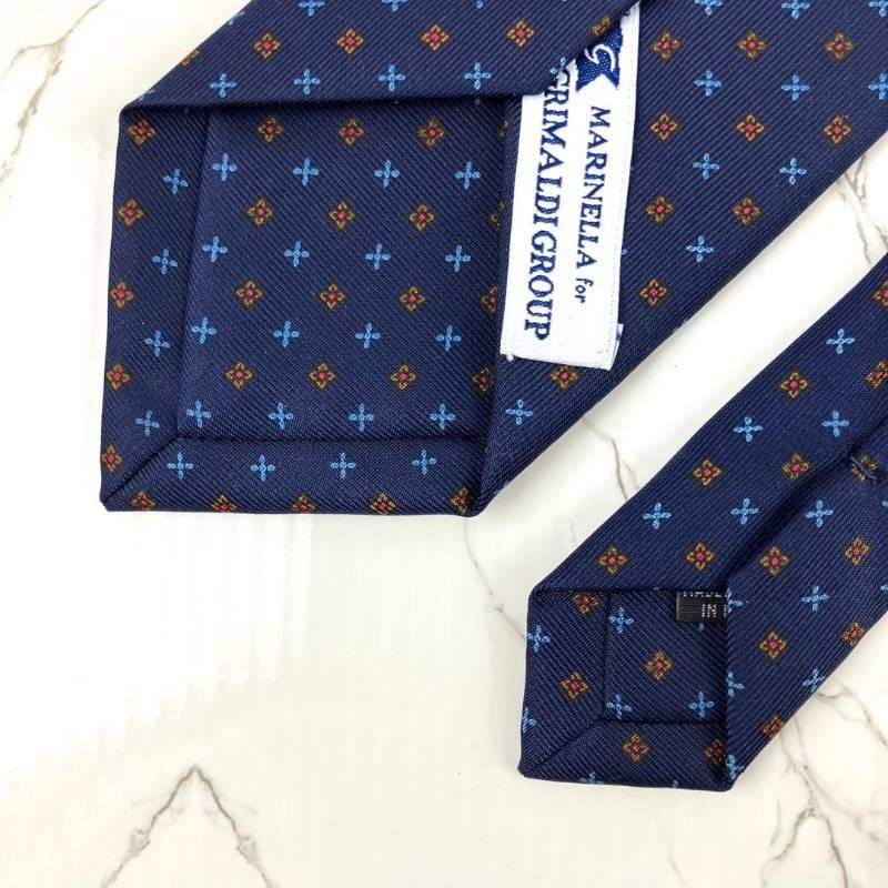 美品 MARINELLA マリネッラ ネクタイ 小紋柄 ジャガード ネイビー 光沢