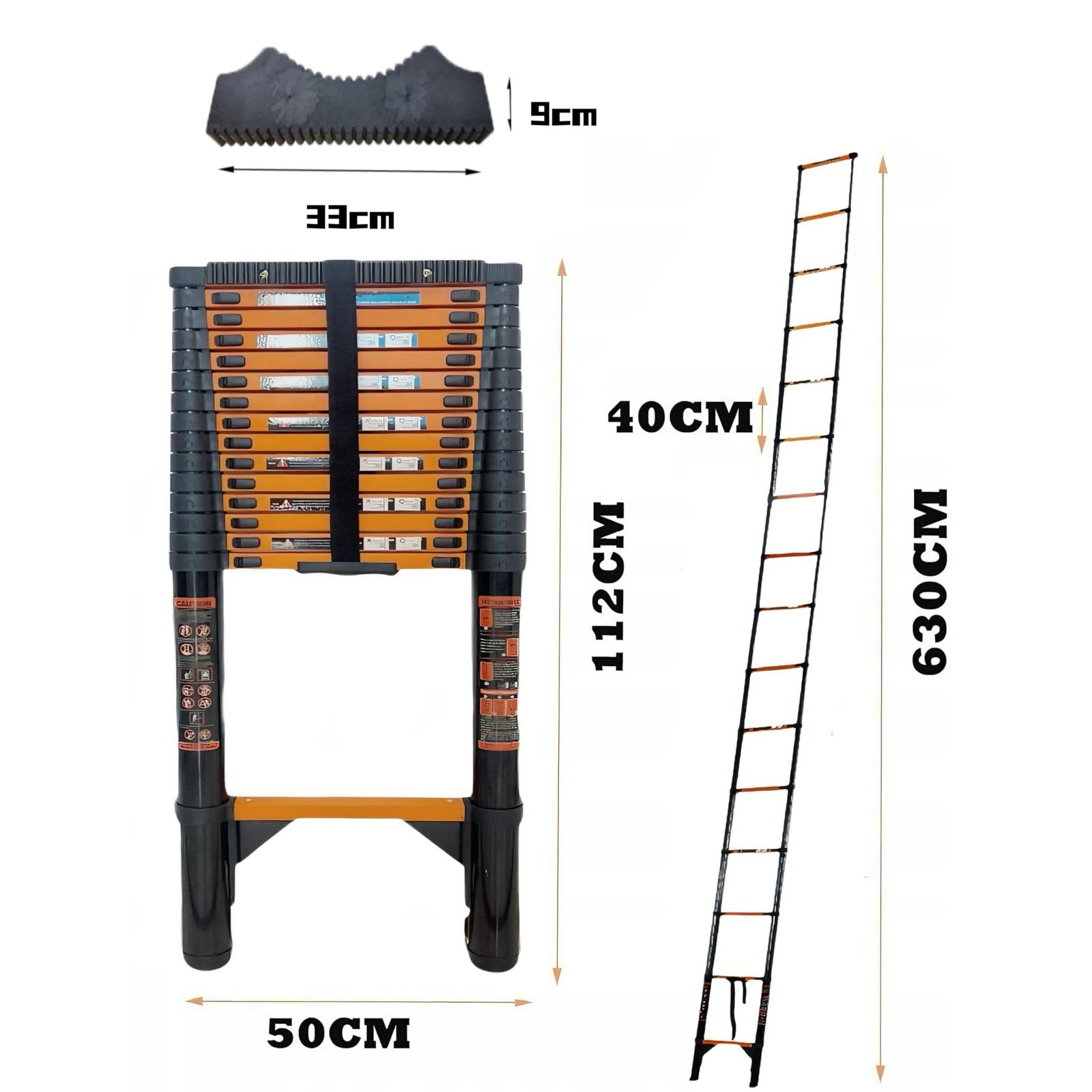 Hooha 伸縮はしご 6.3 m|5.1 m|3.9 m 多機能はし 軽量 滑り止めゴム製緩衝パッド 付き 持ち運びやすい- 安全クロスバー-安全ロック-日本語説明書 折り畳み 伸縮自在 自動ロック スライド式 伸縮梯子 適合 高所作業 そうじ 室内室外両用