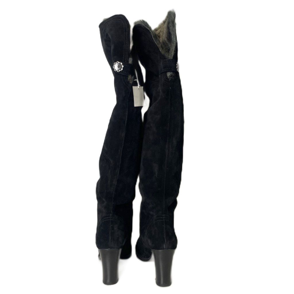 【新品・未使用】ANNA SUI ファー付きブラックスエードブーツ アナスイ ANNA SUI ロングスエードブーツ 2way ファー付き ラウンド