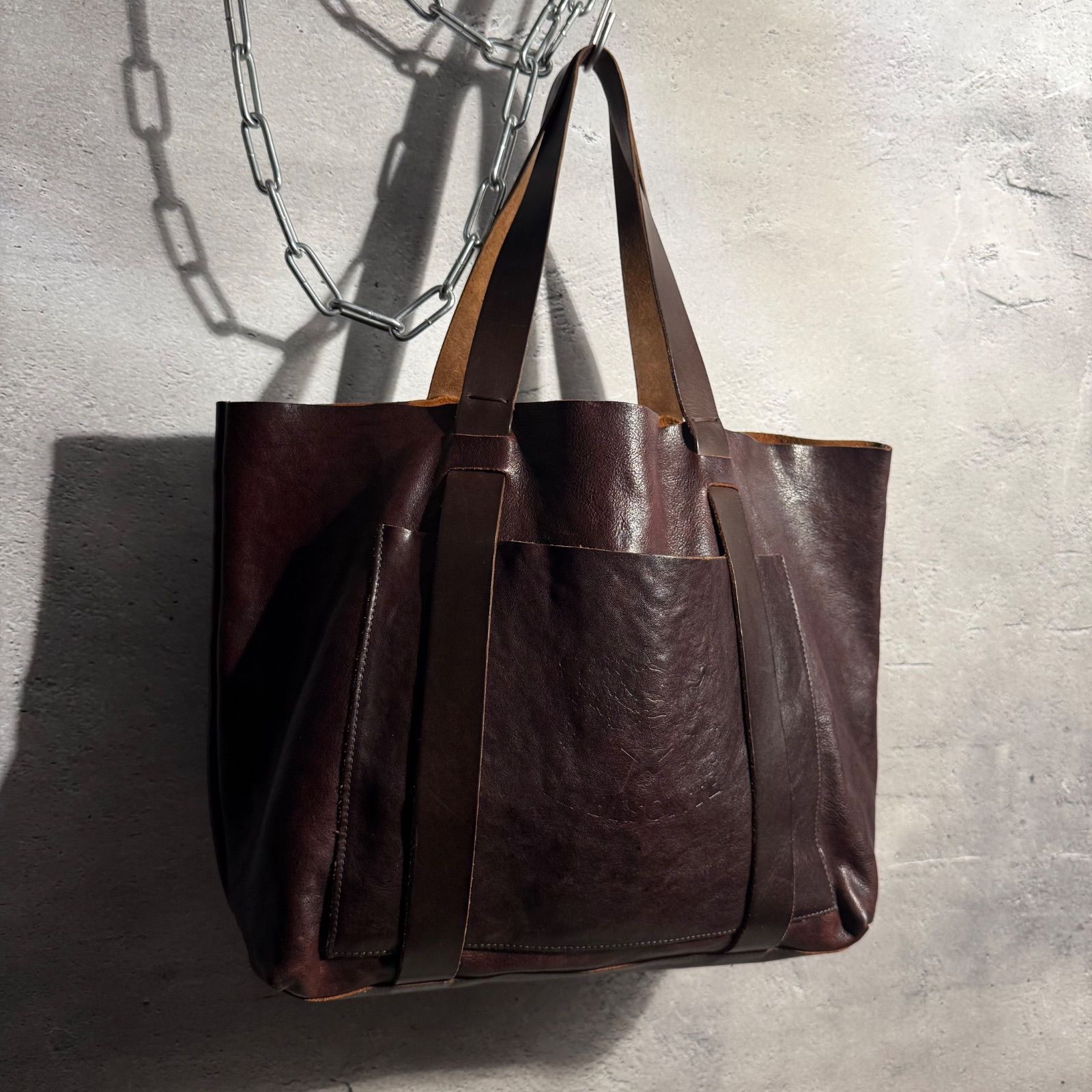 IL BISONTE ブラウン レザートートバッグ フルレザー A4 IL BISONTE イルビゾンテ オールレザー トートバッグ ダークブラウン