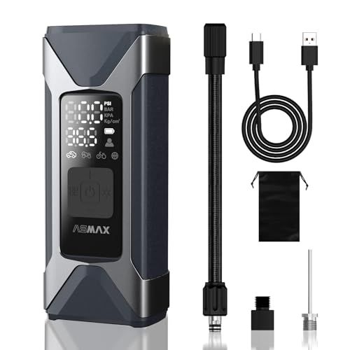 ASMAX 自転車 空気入れ 電動空気入れ バイク 車 エアーポンプ 2500 mAh 3 大容量バッテリー 最大圧力160 PSI タイヤ空気圧検知 50 cmクイックリリースエアホース 自動停止 米式 仏式 英式 浮き輪バルブ対応 モバイルコン d 7 af 4077
